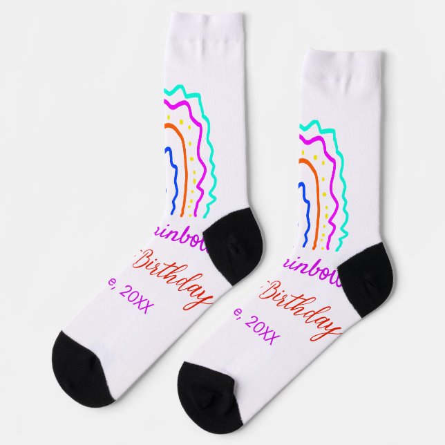 Boho Rainbow one birthday kids bright retro bold Socks (Left)