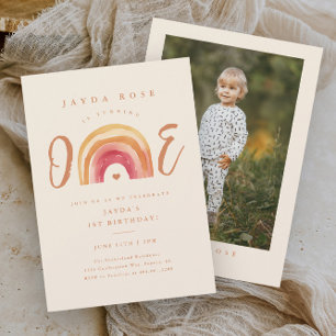 Boho Rainbow One First Birthday Invitation