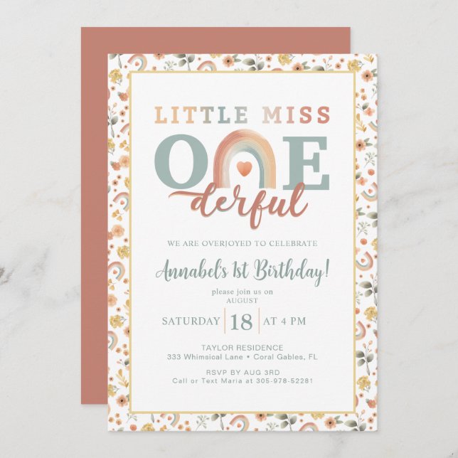 Boho Rainbow Onederful 1st Birthday Invitation – E (Front/Back)
