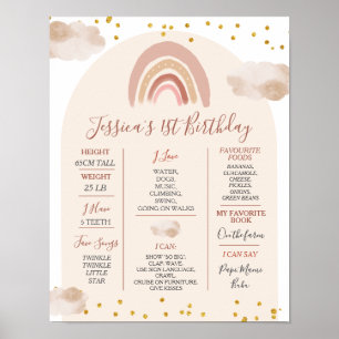 Boho Rainbow Onederful 1st Year Birthday Milestone Poster