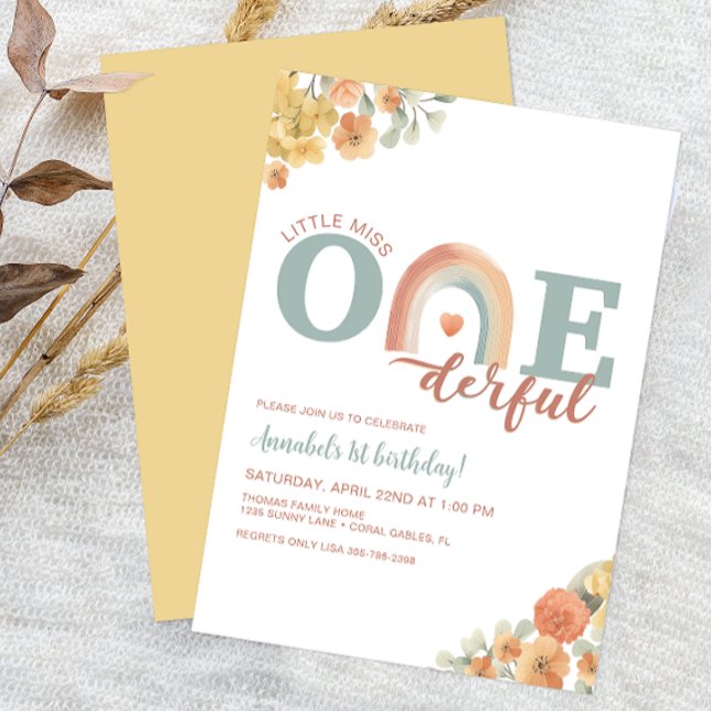 Boho Rainbow Onederful Birthday Invitation – 1st B (Little Miss Onederful Birthday Invitation)