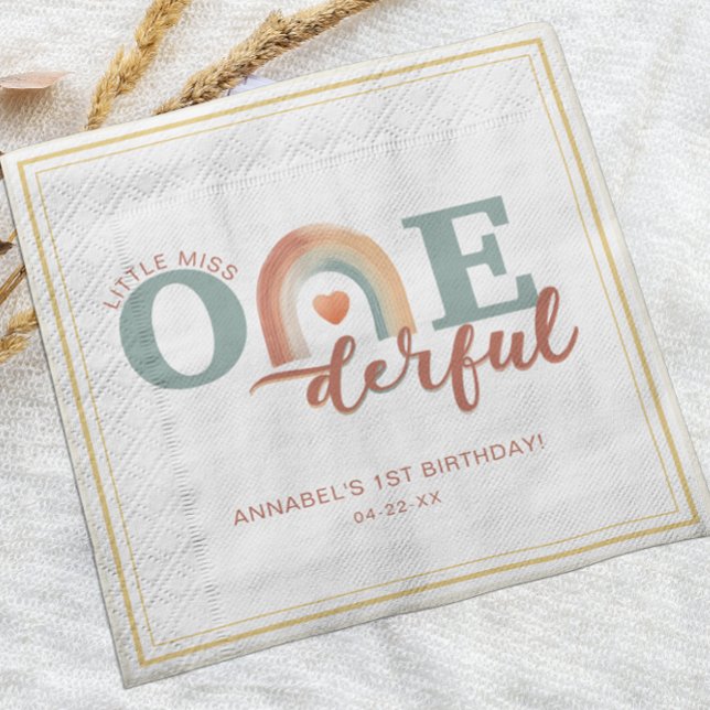 Boho Rainbow Onederful Birthday Napkins – Watercol (First Birthday Napkins!)