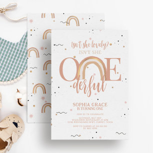 Boho Rainbow Onederful Girl 1st Birthday Party Invitation