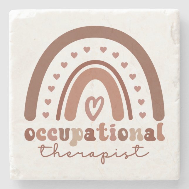 Boho Rainbow OT Occupational Therapist Stone Coaster (Front)