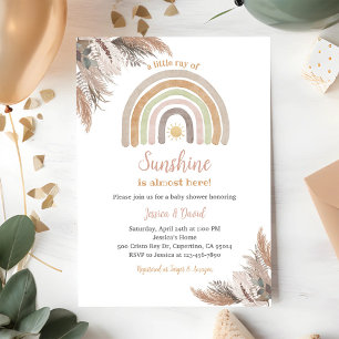 Boho Rainbow Pampas Grass Baby Shower Invitation