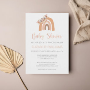 Boho Rainbow Pampas Grass Floral Pink Baby Shower  Invitation