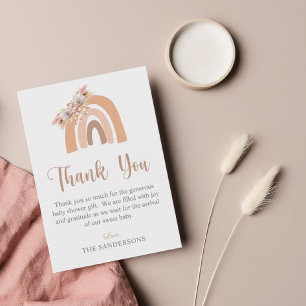 Boho Rainbow Pampas Grass Pink Baby Shower Thank You Card