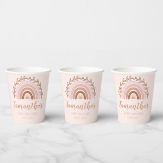 Boho Rainbow Paper Cups, Terracotta Dusty Pink Cups