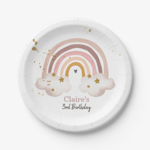 Boho Rainbow Party Neutral Earth Tones Modern Paper Plate