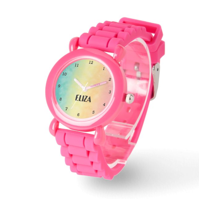 Boho Rainbow Pastel Cute Girls Pink Kids Watch (Angle)