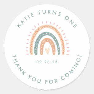 Boho Rainbow Pastel First Birthday  Classic Round Sticker