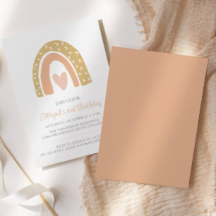 Boho Rainbow Pastel Pink Heart Birthday Party Invitation