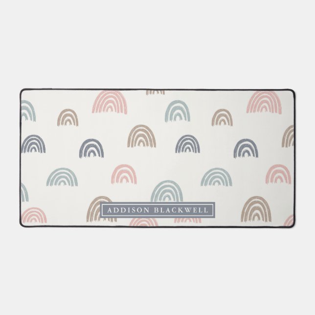 Boho Rainbow Pattern Teacher Name Desk Mat (Front)
