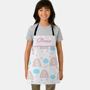 Boho rainbow pattern with clouds pastel Girls  Apron