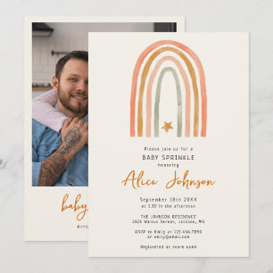 Boho Rainbow Photo Baby Sprinkle Shower Invitation