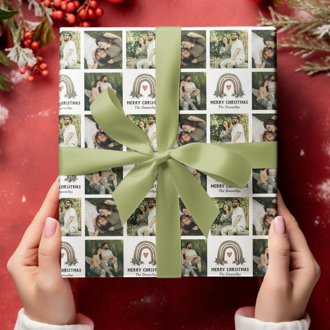 Boho Rainbow Photo Collage Wrapping Paper (Creator Uploaded)