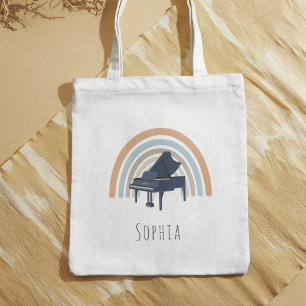 Boho Rainbow Piano Music Custom Name Tote Bag