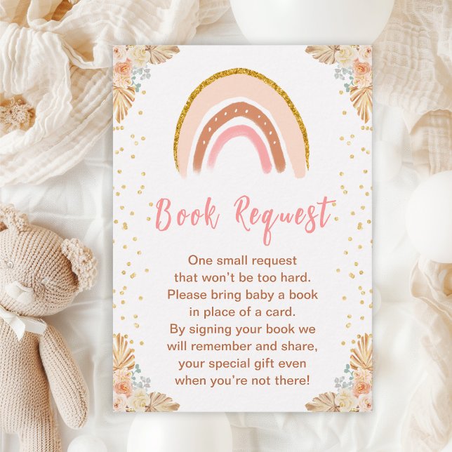Boho Rainbow Pink Baby Shower Book Request Enclosure Card (Creator Uploaded)