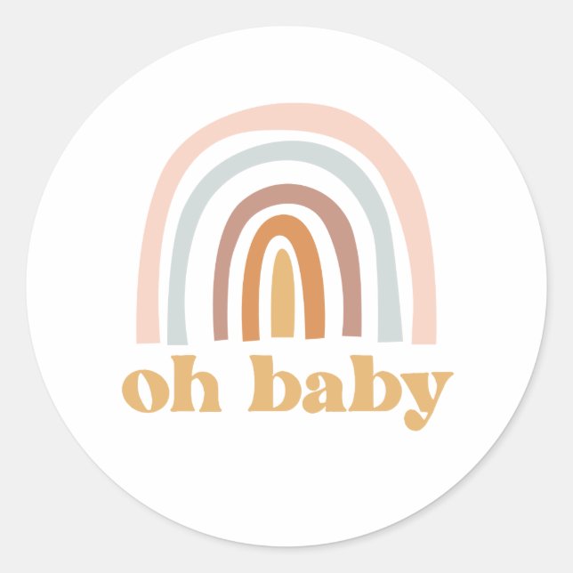 Boho Rainbow pink Baby Shower Classic Round Sticker (Front)