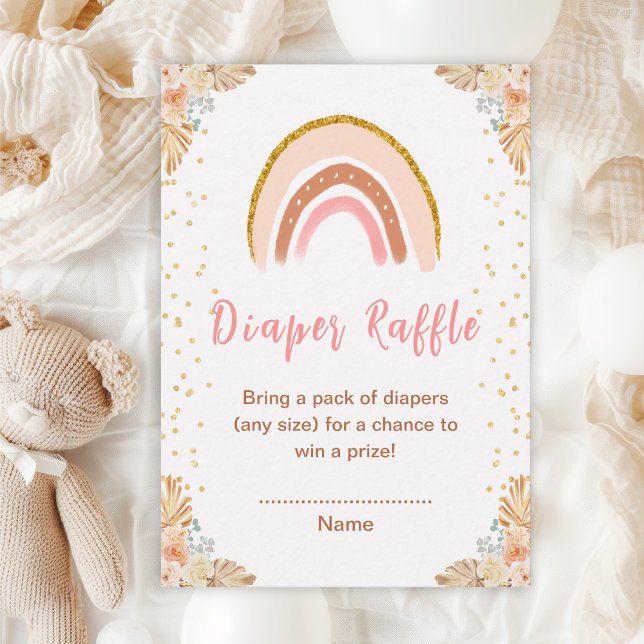 Boho Rainbow Pink Baby Shower Diaper Raffle Enclosure Card (Creator Uploaded)