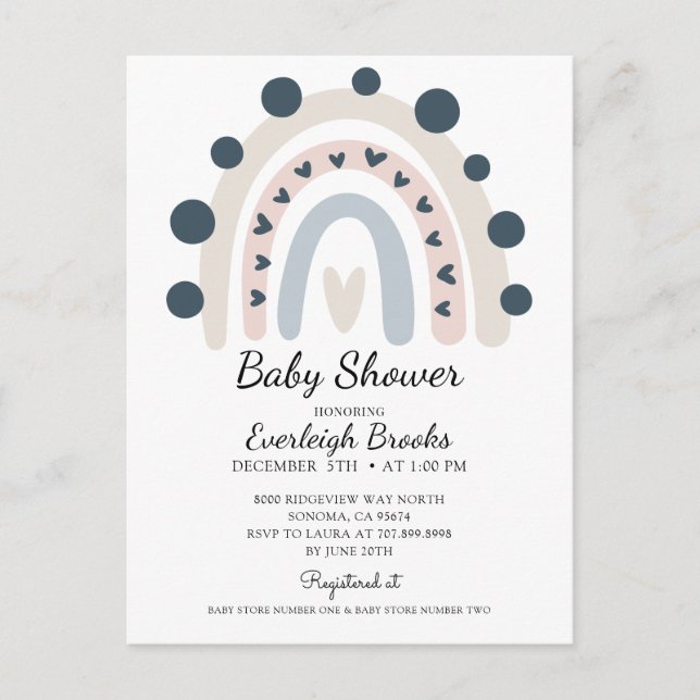 Boho Rainbow Pink Baby Shower Invitation  (Front)