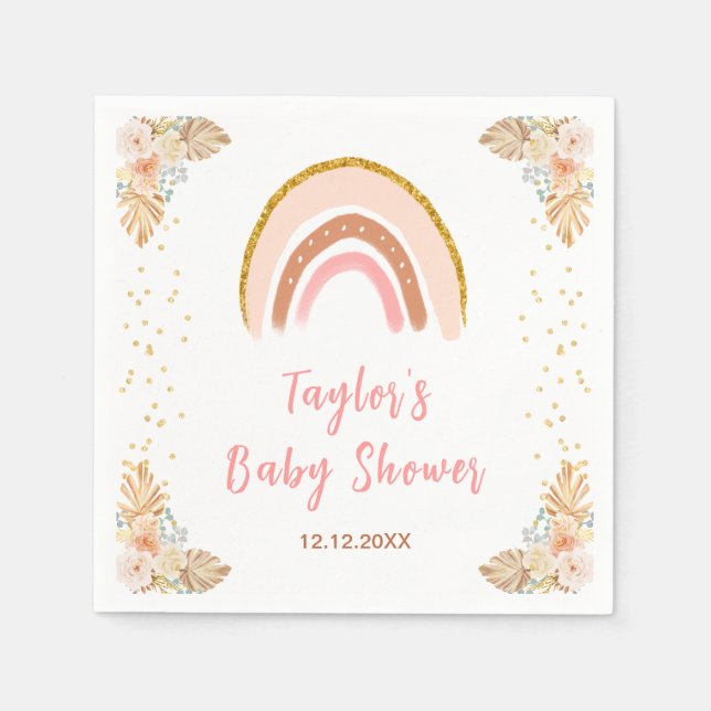 Boho Rainbow Pink Baby Shower Napkin (Front)