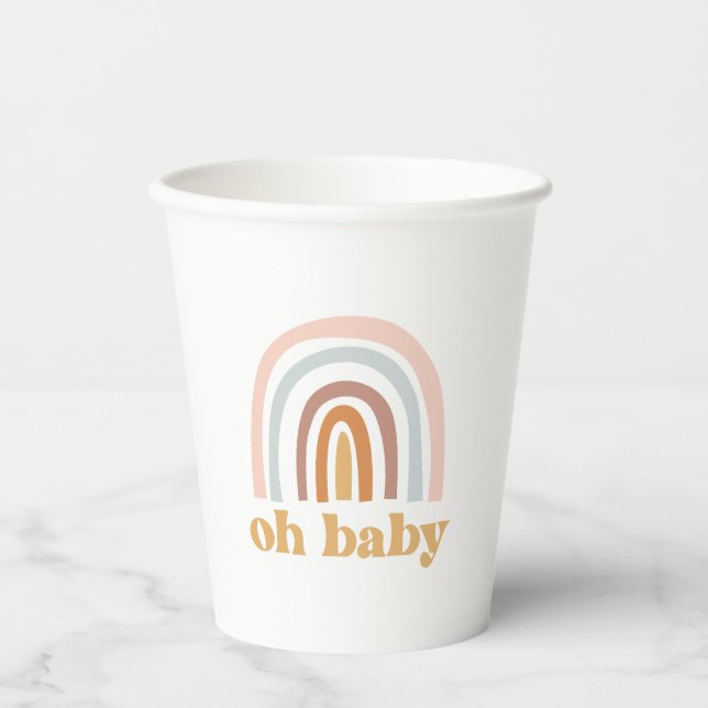 Boho Rainbow pink Baby Shower Paper Cups (Front)