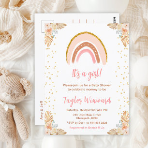 Boho Rainbow Pink Baby Shower Postcard