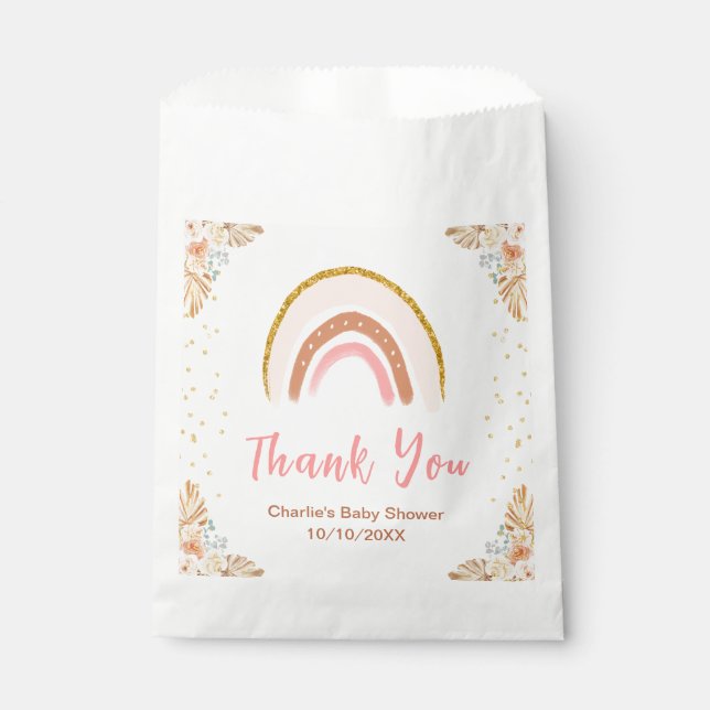 Boho Rainbow Pink Baby Shower Thank You Favour Bag (Front)