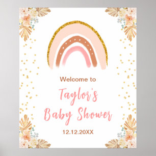 Boho Rainbow Pink Baby Shower Welcome Poster