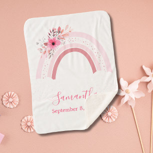 Boho Rainbow Pink Floral Sherpa Baby Blanket
