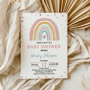 Boho Rainbow Pink Girl Baby Shower Invitation