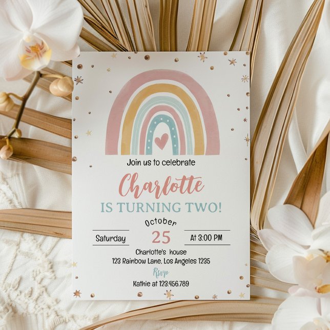 Boho Rainbow Pink Girl Birthday Invitation (Creator Uploaded)
