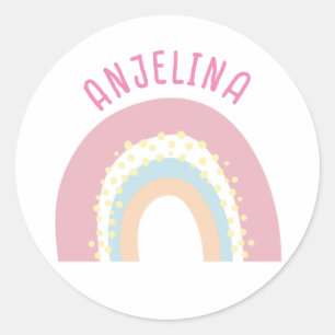 Boho rainbow pink kids name sticker