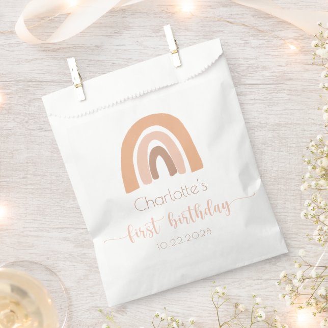 Boho Rainbow Pink Pastel First Birthday Favour Bag (Clipped)