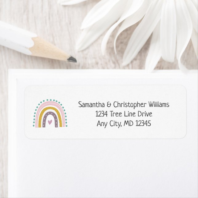 Boho Rainbow Pink Teal Gold Return Address Label (Insitu)