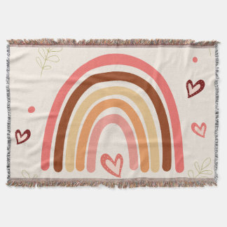 Boho Rainbow Polka Dots and Harts Neutral Colour  Throw Blanket