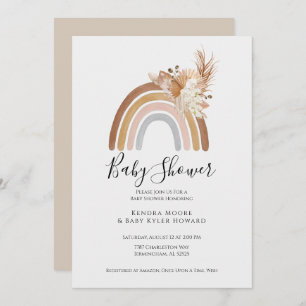 Boho Rainbow Pompas Grass Baby Shower Invitation