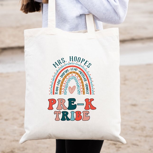 Boho Rainbow Pre-K Tribe Teacher Squad Gift Custom Tote Bag (Creator Uploaded)