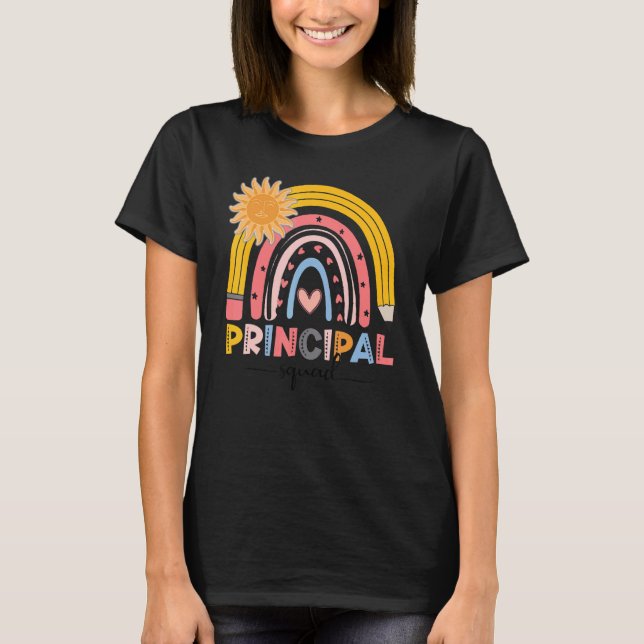 Boho Rainbow Principal Squad First Day Of School T-Shirt (Front)