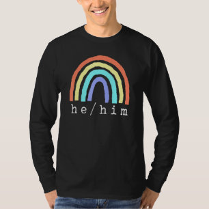 Boho Rainbow Pronouns He Him Pride Lbgtqia T-Shirt
