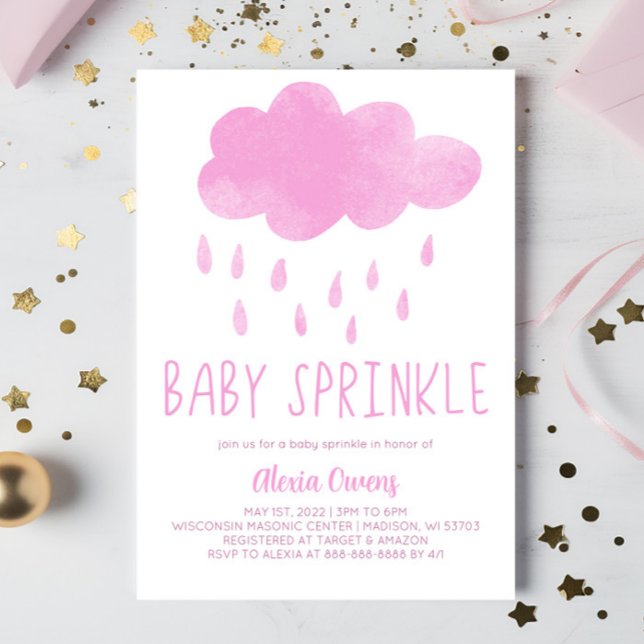 Boho Rainbow Rain Cloud Pink Baby Shower Sprinkle Invitation (Creator Uploaded)