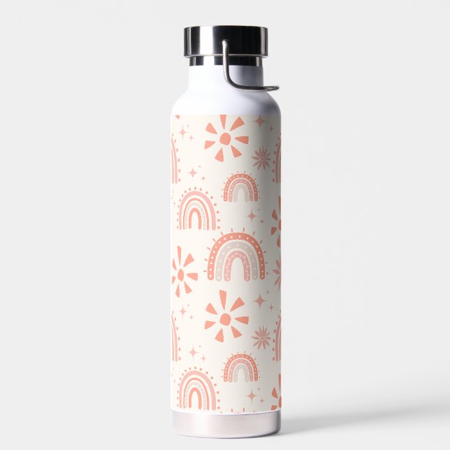 Boho Rainbow Retro Summer Floral Pattern Water Bottle (Left)