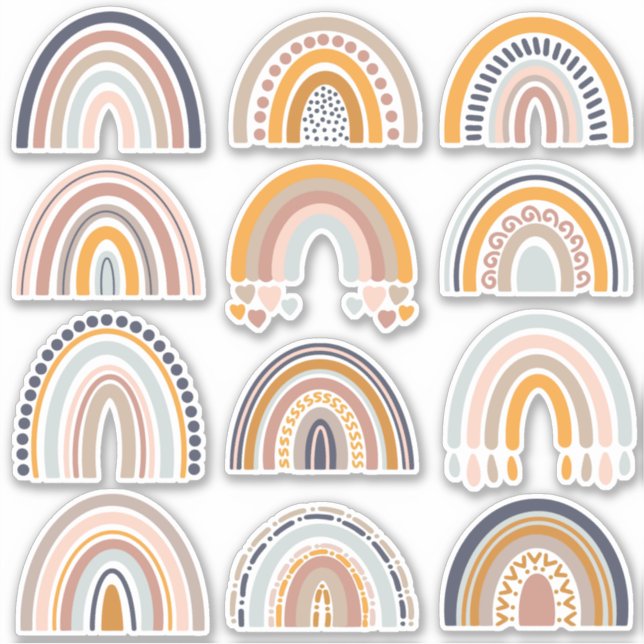 Boho Rainbow Rustic Scrapbook 12 Pretty Stickers (Front)