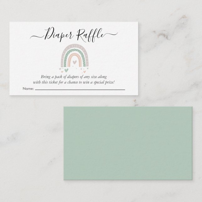 Boho Rainbow Sage Diaper Raffle Shower Enclosure Card (Front/Back)