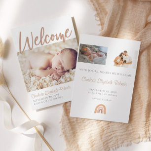 Boho Rainbow Simple Photo Birth Announcement