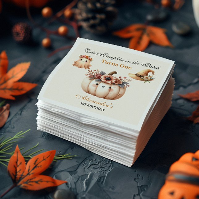 Boho Rainbow Spooky First Birthday Napkin (Creator Uploaded)