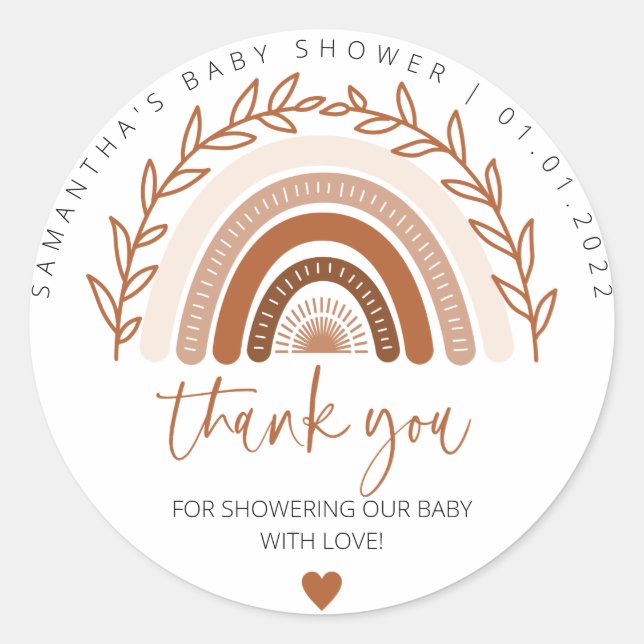Boho Rainbow Stickers, Earthy Terracotta Shower Classic Round Sticker (Front)