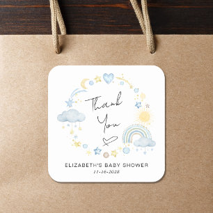Boho Rainbow Sun Baby Boy Shower Thank You Square Sticker