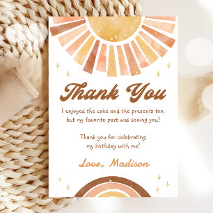 Boho Rainbow Sunshine Birthday Thank You Card